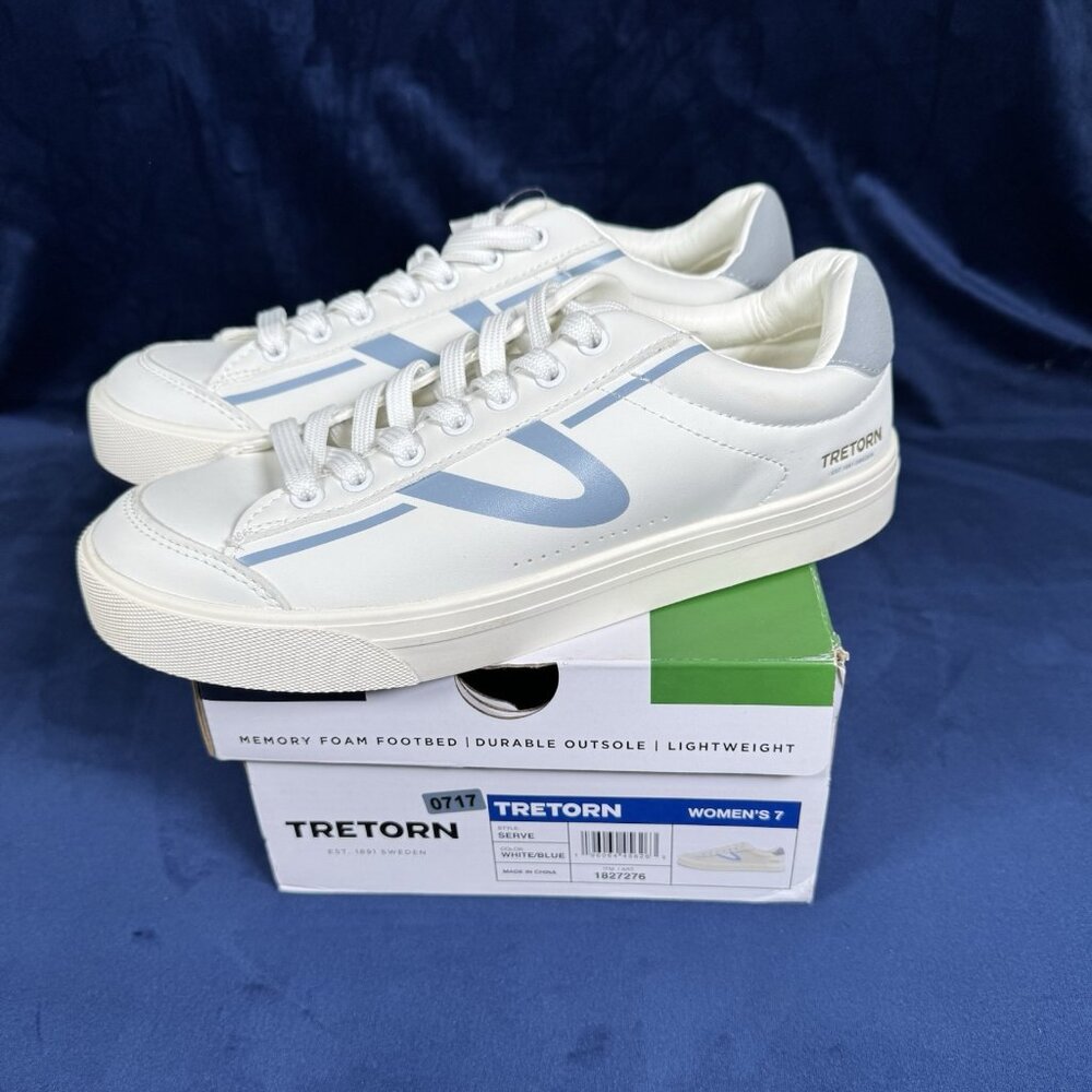 SIZE 7 Tretorn “Serve” Women’s Memory Foam Footbed Sneaker White/Blue NEW 0717 - Picture 2 of 5